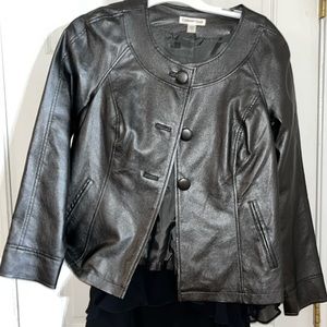 Coldwater Creek  size 8 silver platinum leather jacket swing style 3/4 sleeve